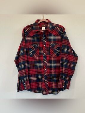 Wrangler Red Plaid Flannel Western Shirt - Men's Size M